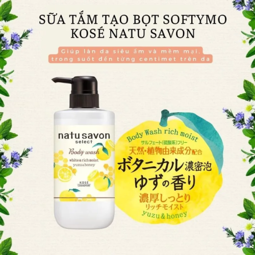 Sữa tắm tạo bọt dưỡng trắng và làm mềm mịn da Softymo natu Savon hương cam yuzu & mật ong chai 500 ml